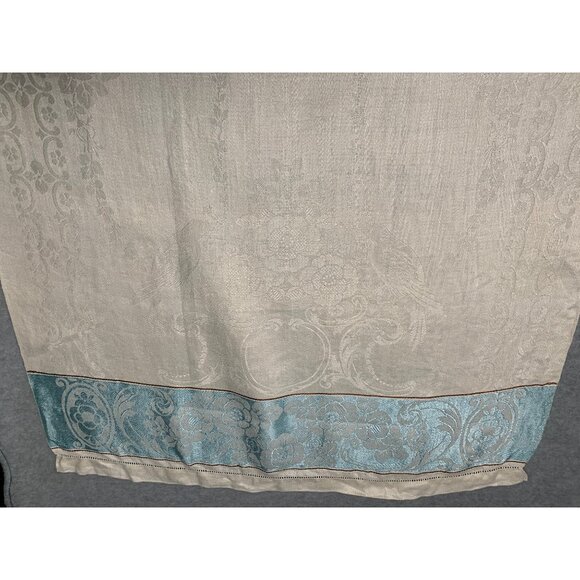 Vintage Cream Blue Jacquard Table Runner Floral & Bird Motif 23" x 40" Elegant H - Picture 3 of 4